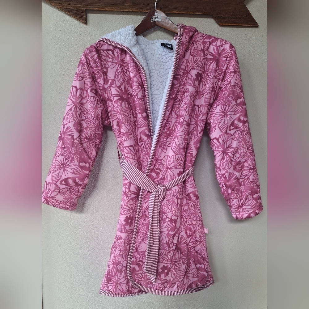 Woodrow & Friends Girls Pink Bath Robe Pink Butterflies Size 10/12